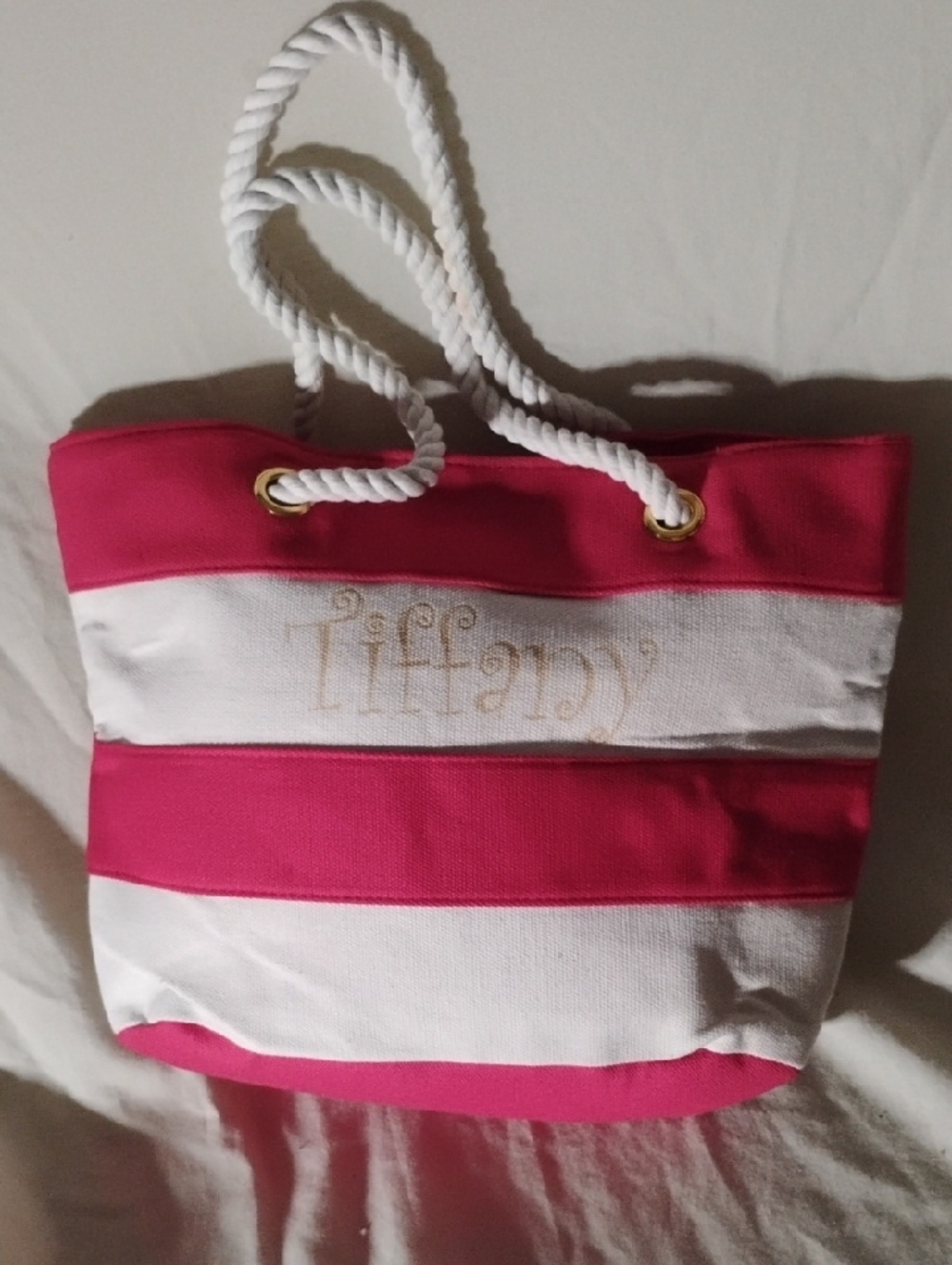 "Tiffany" Personalized Nautical Red and White Canvas Tote